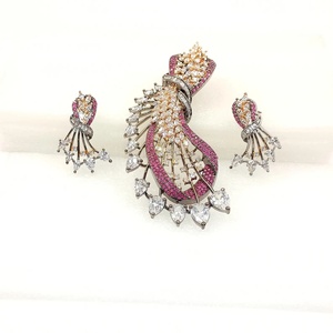 <b>Ruby</b> Style Statement Pendant Set Indian Designer Jewelry Gold Plated <b>Necklace</b> with Earrings Traditional Bridal Wedding Jewelry G - Product Image 2