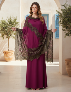 Women's Lightweight Breathable Anti-Bacterial Durable Merino <b>Wool</b> Silk Blend Long All Seasons Fashion Shawl 5 Side Floral Lace - Product Image 6