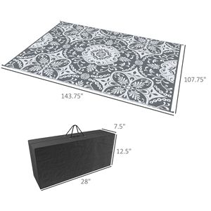 Tappeto da esterno in polipropilene per camper 9FT X 12FT con design floreale grigio e bianco e borsa per il trasporto - Product Image 3