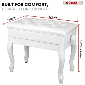 5 Core Padded Piano <b>Bench</b> with Storage 3-Inch <b>Cushion</b> Adjustable Wooden Stool Heavy Duty Musician Chair Model PNB WD HD WH - Product Image 3