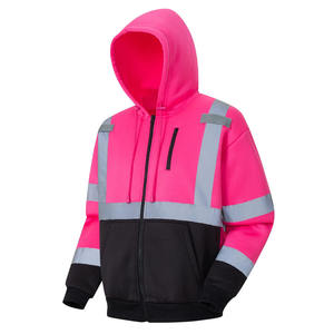 High Visibility Reflective Safety Hoodie Full Zip <b>Work</b> Jacket Detachable Hood <b>Waterproof</b> Breathable Hoodie OEM Safety Workwear - Product Image 1