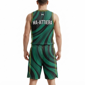 Ensemble de maillot et short de basket-ball personnalisé pour hommes MA-ATTIERA, motif vague vert et noir, uniforme sportif d'équipe par sublimation - Product Image 2