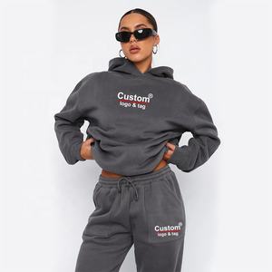 Sweat-shirt à capuche surdimensionné pour femmes avec logo personnalisé pantalon solide et chaud polaire coton poly tissu lavé technique hiver - Product Image 5