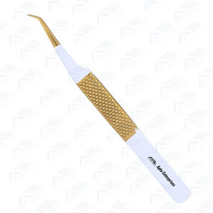 Pince à cils Apto Enterprises en acier inoxydable durable avec poignée diamantée et surface dentelée/lisse pour extensions de cils - Product Image 5