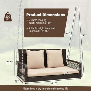 Sedia a dondolo sospesa da giardino per 2 persone con struttura in vimini e cuscini per lo schienale - Product Image 6