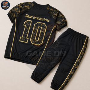 Customized Made Top Sale Black Gold American Football Uniform OEM ODM Custom Logo Private Label Jersey and Padded Pants Sets - Product Image 2