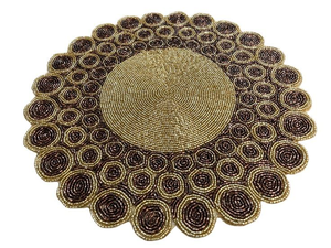 Handmade round beaded placemat for dining table Luxury floral beadwork table placemat Decorative handmade beaded charger <b>plate</b> - Product Image 5