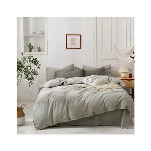 Parures de lit en lin pur, housses de couette brodées, tailles Queen et King - Product Image 1