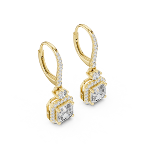Asscher Cut Lab Grown Diamond 14K 18K <b>Solid</b> Gold Halo Leverback Drop <b>Earring</b> 2.60CTW DEF VVS IGI Certified Wedding <b>Earring</b> ODM - Product Image 3