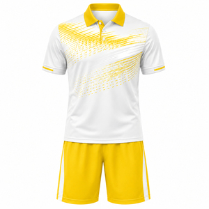 Conjunto Deportivo Personalizable al por Mayor, Camiseta y Pantalones Cortos de Tenis Sublimados, 100% Poliéster, Cintura Elástica, para Hombre - Product Image 1