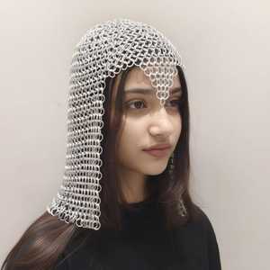 Coif en maille d'acier inoxydable plaqué argent, forme irrégulière, armure soudée, accessoire de mode, style art moderne - Product Image 3