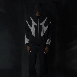 Sweat-shirt à capuche noir pour homme, design color block, style streetwear, coupe classique, manches classiques, tissu polaire, hiver - Product Image 1