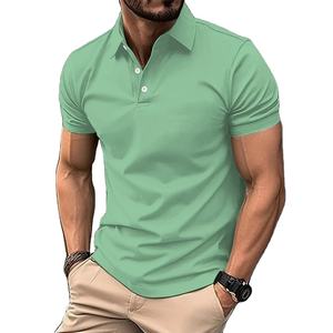 Chemise polo pour homme, tissu en jersey respirant, manches courtes avec boutons de revers, couleur unie, simple et durable - Product Image 2