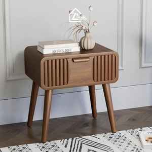 Table de chevet en bois cannelé avec 2 tiroirs |   Table de chevet moderne pour chambre à coucher et hôtel - Product Image 3