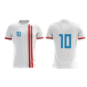 เสื้อฟุตบอลชายสีน้ำเงิน เบอร์ 10 พิมพ์ลายแบบ Sublimation คอกลม แขนสั้น ระบายอากาศได้ดี ผลิตจากโพลีเอสเตอร์ ชุดฟุตบอลทีมแบบสั่งทำ - Product Image 3