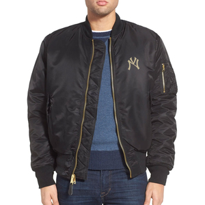Men's Black Bomber <b>Jacket</b> With NY Logo Zipper Front Casual Outerwear Autumn Wear - Product Image 4