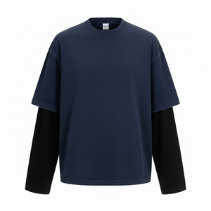 ผู้ผลิต OEM เสื้อยืดทรงบ็อกซี่ผู้ชายแบบกำหนดเอง 270gsm ผ้าฝ้าย 100% ลายตัวอักษรแบบเป็นทางการ แขนยาว เสื้อยืดสองชิ้นแบบแขนคู่ - Product Image 4