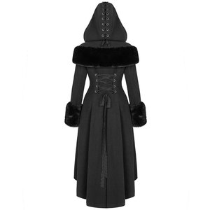 Abrigo largo gótico con capucha para mujer, chaqueta de invierno negra con piel sintética y alas de murciélago, venta al por mayor OEM ODM - Product Image 2