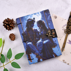 Premium Radha Krishna Night Theme <b>A5</b> Lock <b>Diary</b> | Handmade Vintage Journal 100 Pages Spiritual Notebook Devotional Planner Gift - Product Image 1