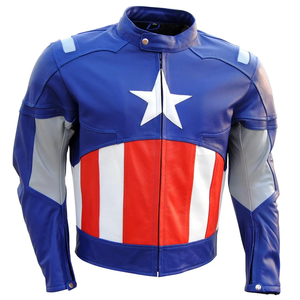 Vestes pour hommes pour l'Amérique, veste de motard Steve Rogers, personnalisée, faite à la main, en cuir véritable, col montant, devant, toutes tailles pour hommes - Product Image 1