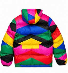 Men's Color Blocking Plaid Pattern Patchwork <b>Fleece</b> Puffer <b>Jacket</b> Hooded Zipper Front Windproof Casual Winter Outerwear <b>Thick</b> - Product Image 4
