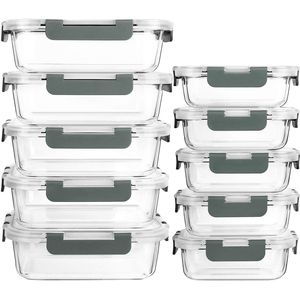 Set di 10 Contenitori in Vetro per Preparazione Pasti con Coperchi a Chiusura Ermetica, Contenitori per Alimenti e Pranzo, Adatti al Microonde - Product Image 1
