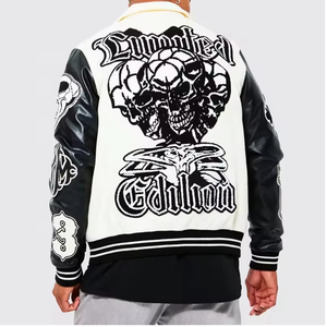 Chaqueta Varsity Oversize para Hombre con Hombros Caídos – Cuerpo de Forro Polar Grueso con Mangas en Contraste, Silueta Urbana Holgada - Product Image 6