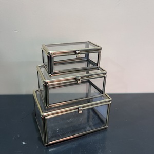 Artisan Design <b>Small</b> Glass Brass Jewelry <b>Storage</b> <b>Box</b> Set of 3 with Brass Finish (Model B633 ABC) - Product Image 6