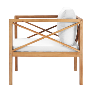 Sillón de Jardín de Madera de Teca con Cojín Blanco, Diseño Escandinavo, Resistente a la Intemperie - Product Image 5
