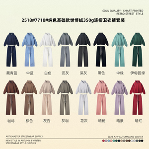 ชุดเซ็ตฮู้ดดี้ผ้าฝ้ายแท้ 100% สีดำสำหรับผู้ชาย ทรงหนา ซิปเต็มตัว กางเกงมีเชือกผูก เอวสม็อค สไตล์สปอร์ต เหมาะสำหรับใส่ในฤดูใบไม้ร่วง ทรงปกติ - Product Image 6