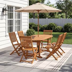 Teak Outdoor Dining Set Oval <b>Table</b> 6 Seater <b>Foldable</b> Solid Wood Garden Furniture Traditional Style Patio <b>Chairs</b> - Product Image 1