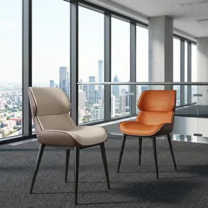 Chaise de salle à manger moderne en similicuir rembourrée, avec housse amovible, dossier rembourré et pieds en métal noir, idéale pour café et villa - Product Image 5