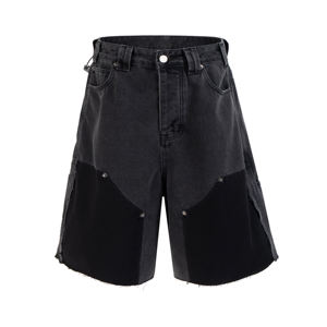 <b>Mens</b> Premium Denim Cargo <b>Shorts</b> Black Workwear Utility <b>Bermuda</b> Multi Pocket Casual Streetwear Wholesale Custom Design - Product Image 1