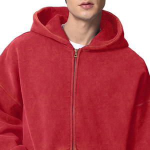 Sweat à capuche zippé pour homme, poids lourd, délavé à l'acide, style streetwear vintage, personnalisable avec logo, prix direct usine OEM ODM - Product Image 1