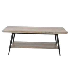 Table basse rectangulaire en bois massif avec étagère inférieure et pieds en métal pour salon, mobilier d'hôtel - Product Image 1