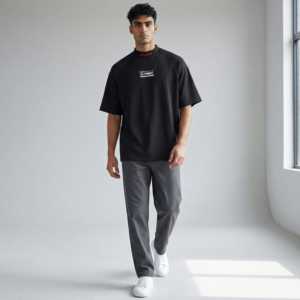 Camiseta de punto extragrande color oscuro 100% algodón estilo streetwear hip-hop con estampado en blanco, logotipo personalizado, bordado, unisex - Product Image 4