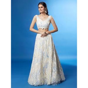 Exquisite White Sequins <b>Net</b> Sangeet Wear Lehenga Choli With <b>Dupatta</b> - Product Image 6