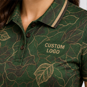 Custom Forest Green Gold <b>Botanical</b> Leaf <b>Print</b> Womens Polo Shirt Quick Dry Breathable Short Sleeve Golf Team Uniform WPS-0705 - Product Image 6