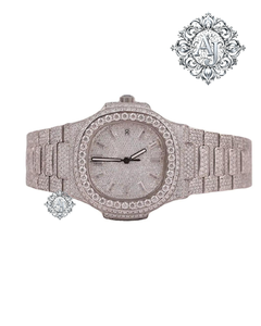 Montre AFAR JEWELS Iced Out Moissanite à quartz, bracelet en acier inoxydable, cadran rond, montre de luxe pour homme et femme - Product Image 2