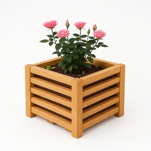 Large Eco-Friendly Bohemian Bamboo Square Planter <b>Pot</b> | Durable Hand-Carved Indoor Outdoor Decorative Plant <b>Stand</b> - Product Image 2