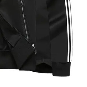 Ensemble de survêtement noir pour homme, manches longues, col montant, fermeture éclair, style sportif décontracté, respirant, en polyester, pour l'automne - Product Image 2