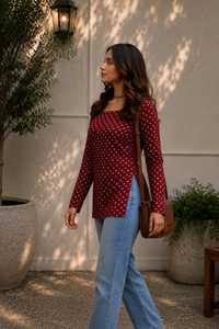 Kurti court imprimé en viscose pour femme, col carré, manches longues, haut ethnique décontracté pour le bureau et l'université - Product Image 3