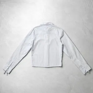 <b>Women's</b> <b>White</b> Pinstripe Cropped Shirt | Bow Pocket Button Up <b>Blouse</b> - Product Image 2