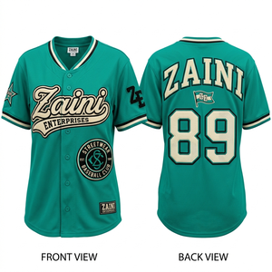 Women Baseball <b>Dress</b> Jersey 180 GSM Premium Polyester Mesh Teal White <b>Custom</b> Sublimation Embroidery Tackle Twill Heat Transfer - Product Image 1