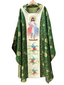 ชุดบาทหลวงสีเขียวมันวาว ผ้าโพลีเอสเตอร์ ปักลายทอง พร้อมผ้าคลุมไหล่  ใส่สบาย นุ่ม ทุกฤดู - Product Image 6