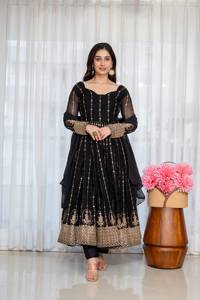 ชุดเดรส Anarkali สำหรับผู้หญิง ดีไซน์หรูหรา ประดับด้วยงานปักลาย Zari อย่างละเอียด พร้อมงานปักเลื่อม มีจำหน่ายจำนวนมากในราคาประหยัด - Product Image 3