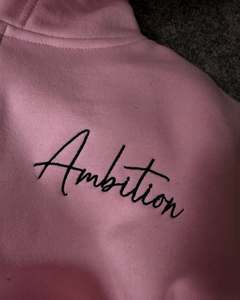 Sweat-shirt rose à capuche zippé avec imprimé Ambition et motif lettres sur les manches, unisexe, décontracté, en polaire, pour l'automne - Product Image 4