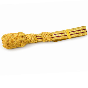 QUICK WAY INDUSTRIES Pompon en or massif avec sangle dorée et lignes rouges, fait main, accessoire d'uniforme cérémoniel pour pantalon de travail - Product Image 1