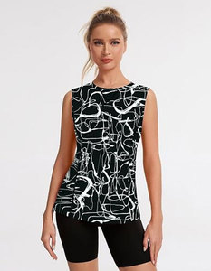 Women Abstract Print O-Neck Sleeveless Tank <b>Top</b> Casual Knitted Breathable Regular Length Spandex Polyester <b>Top</b> - Product Image 5