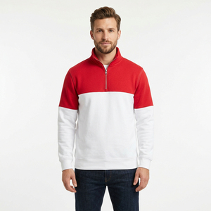 Sudadera con Cierre de Cremallera de un Cuarto para Hombre, Color Azul Marino y Blanco, Corte Holgado, Tejido Transpirable, Cuello Alto, Manga Larga, Marca Meera Impex - Product Image 1
